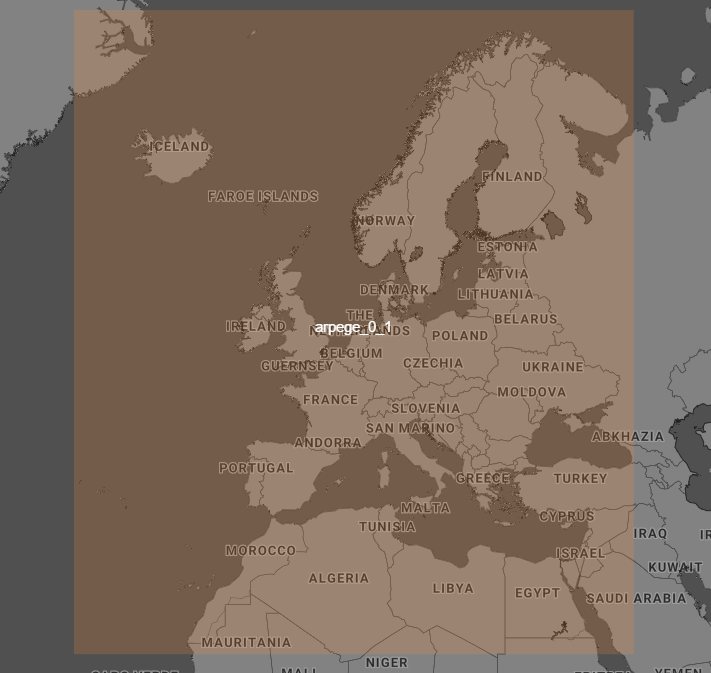 Couverture géographique de Météo France Arpège 9km